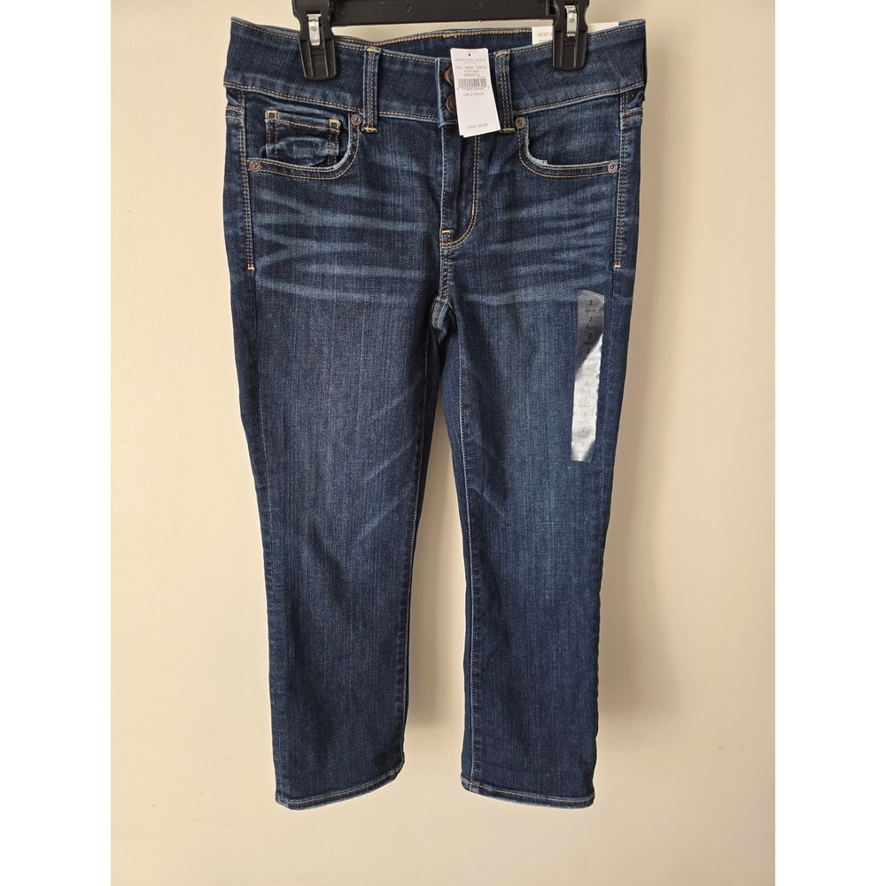 American Eagle Artist Crop Jeans Womens 2 Short Low Rise Dark Wash 1791-924